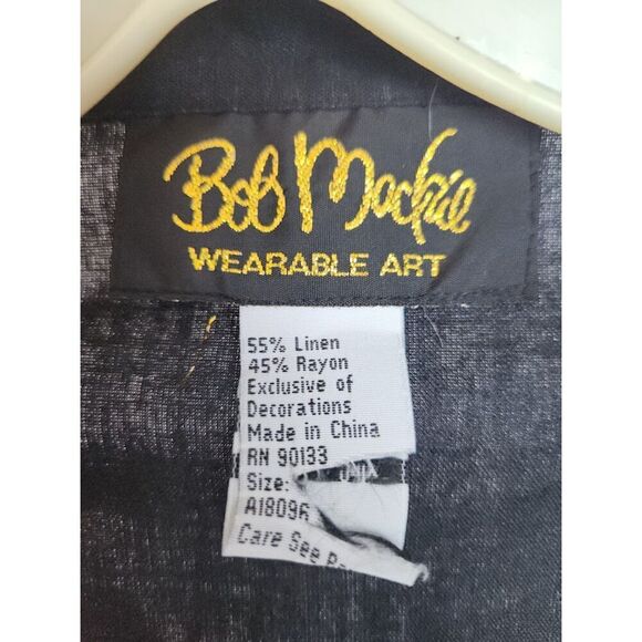 Bob Mackie Women Black w/Purple Floral Embroidered Linen Blend Button Up Top 1X - Picture 3 of 7